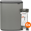 Brabantia Bo Touch Bin 60 Litres Mineral Concrete Grey + Sacs Poubelle (120 pièces)