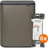 Brabantia Bo Touch Bin 60 Litres Platinum + Sacs Poubelle (120 pièces)