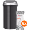 Brabantia Touch Bin 60L Matte Black Fingerprint-Proof + Trash Bags (120 units)