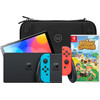 Nintendo Switch OLED Blauw/Rood + Animal Crossing New Horizons + BlueBuilt Beschermhoes