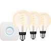 Philips Hue Filament White Ambiance Globe 3-Pack + Bridge