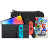 Nintendo Switch OLED Rood/Blauw + Super Mario Bros. Wonder + BlueBuilt Beschermhoes