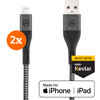 BlueBuilt USB-A to Lightning Cable 1.5m Kevlar Black Duo Pack