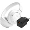 JBL Tune 720BT White + BlueBuilt Quick Charge Charger with USB-A Port 18W Black