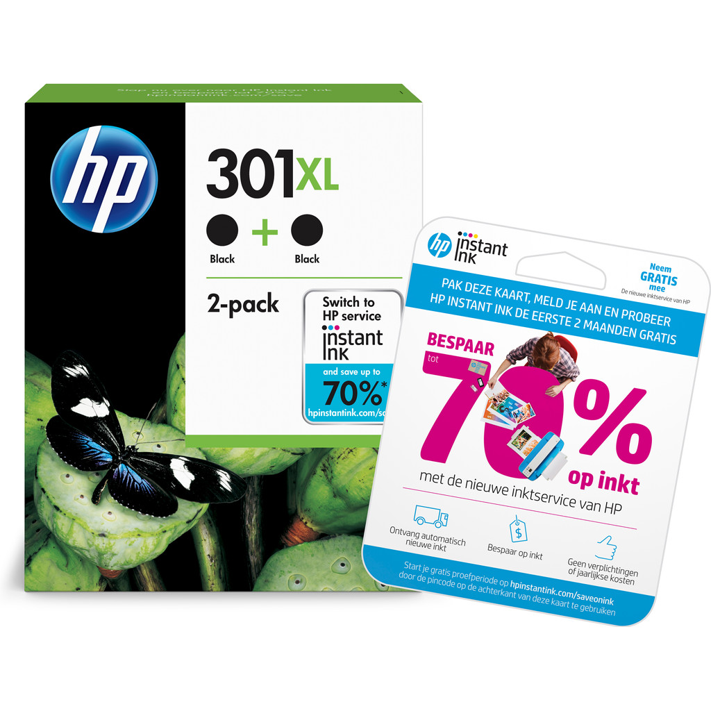 Hp 301Xl Zwart Twin Pack D8J45Ae hp kopen in de aanbieding