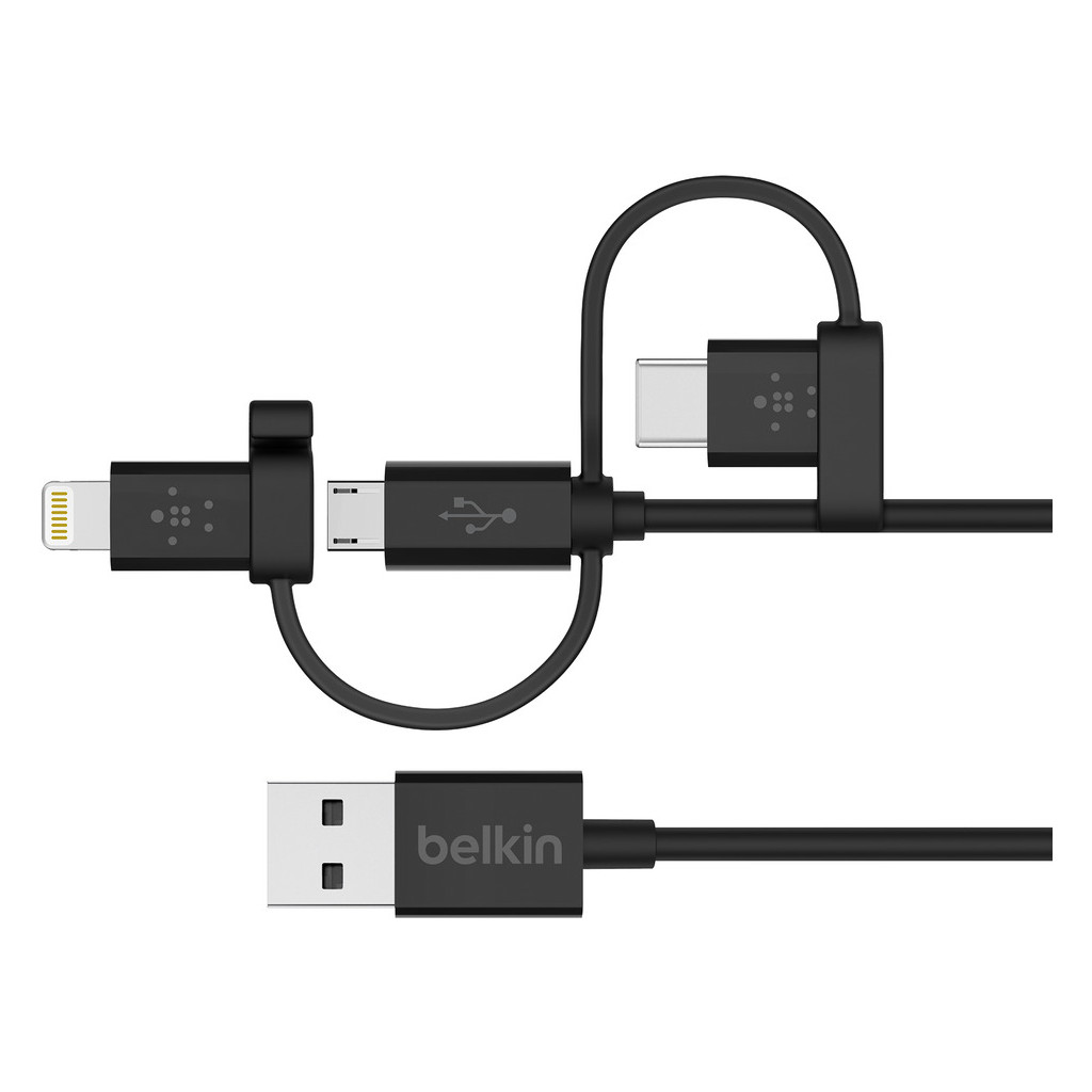 Belkin 3 In 1 Micro Usblightningusb C Kabel Zwart 12M belkin kopen in de aanbieding