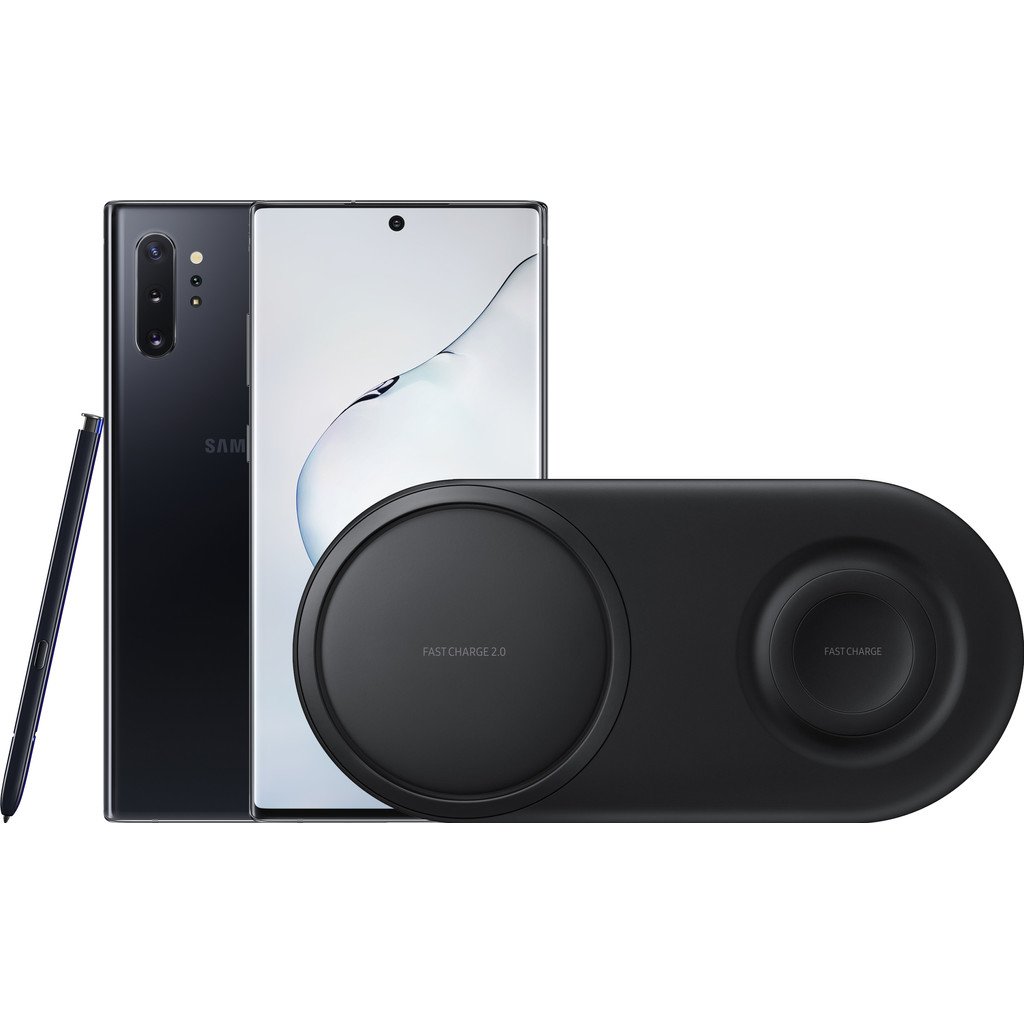 Samsung Galaxy Note 10 Plus 256GB Zwart + Samsung Draadloze Oplader DUO Pad Zwart-256 GB opslagcapaciteit 6,8 inch quad hd scherm Android 9.0 Pie