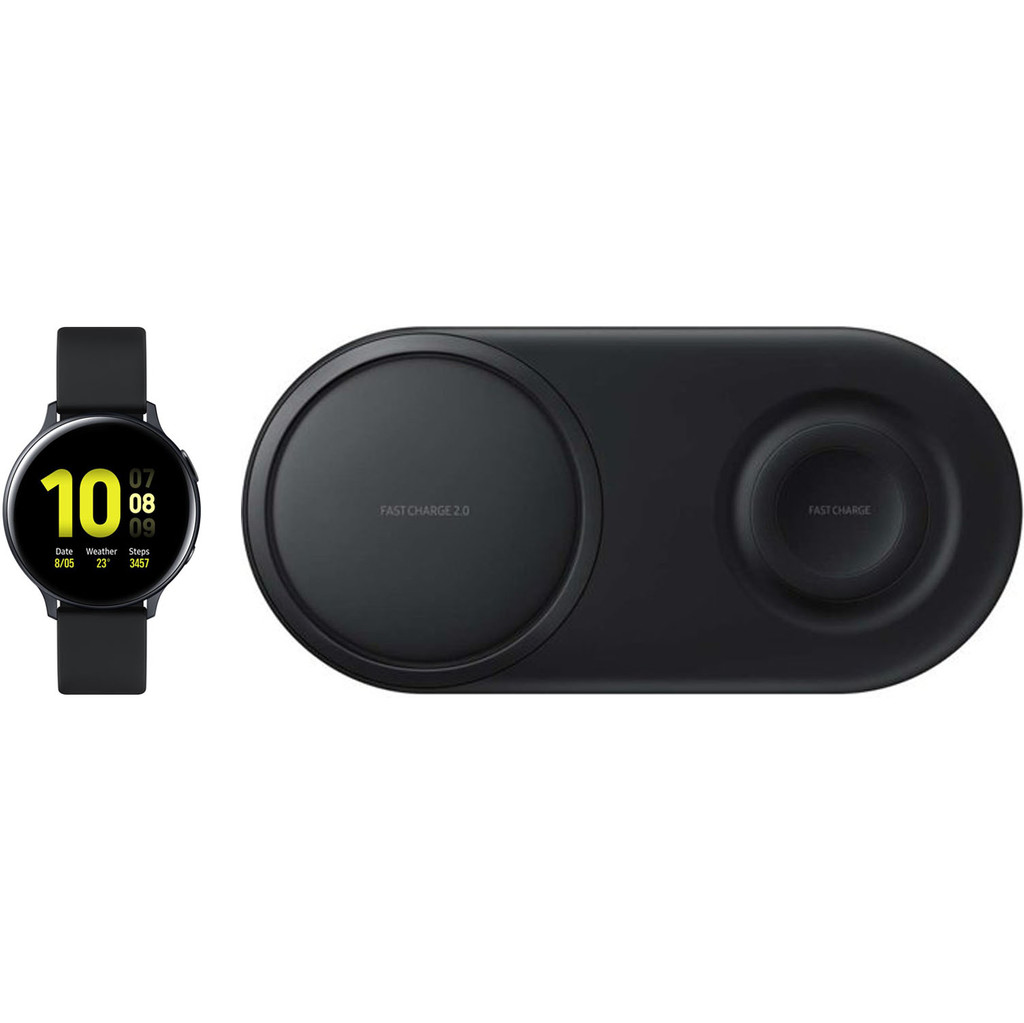 Samsung Galaxy Watch Active2 Zwart 40 mm Samsung Draadloze Oplader DUO Pad Zwart