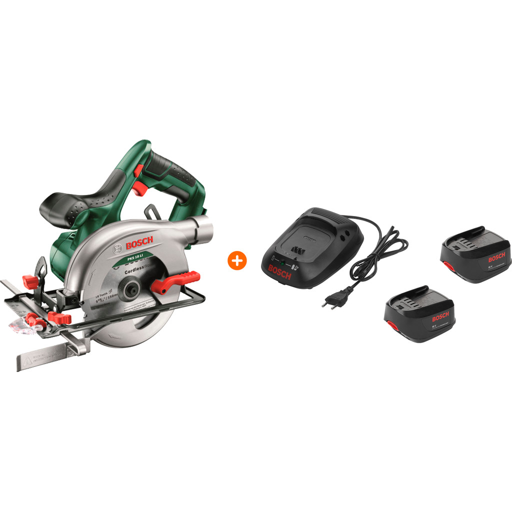 Bosch PKS 18 LI 1 + 2x 18 volt 1,3 Ah Li-Ion accu