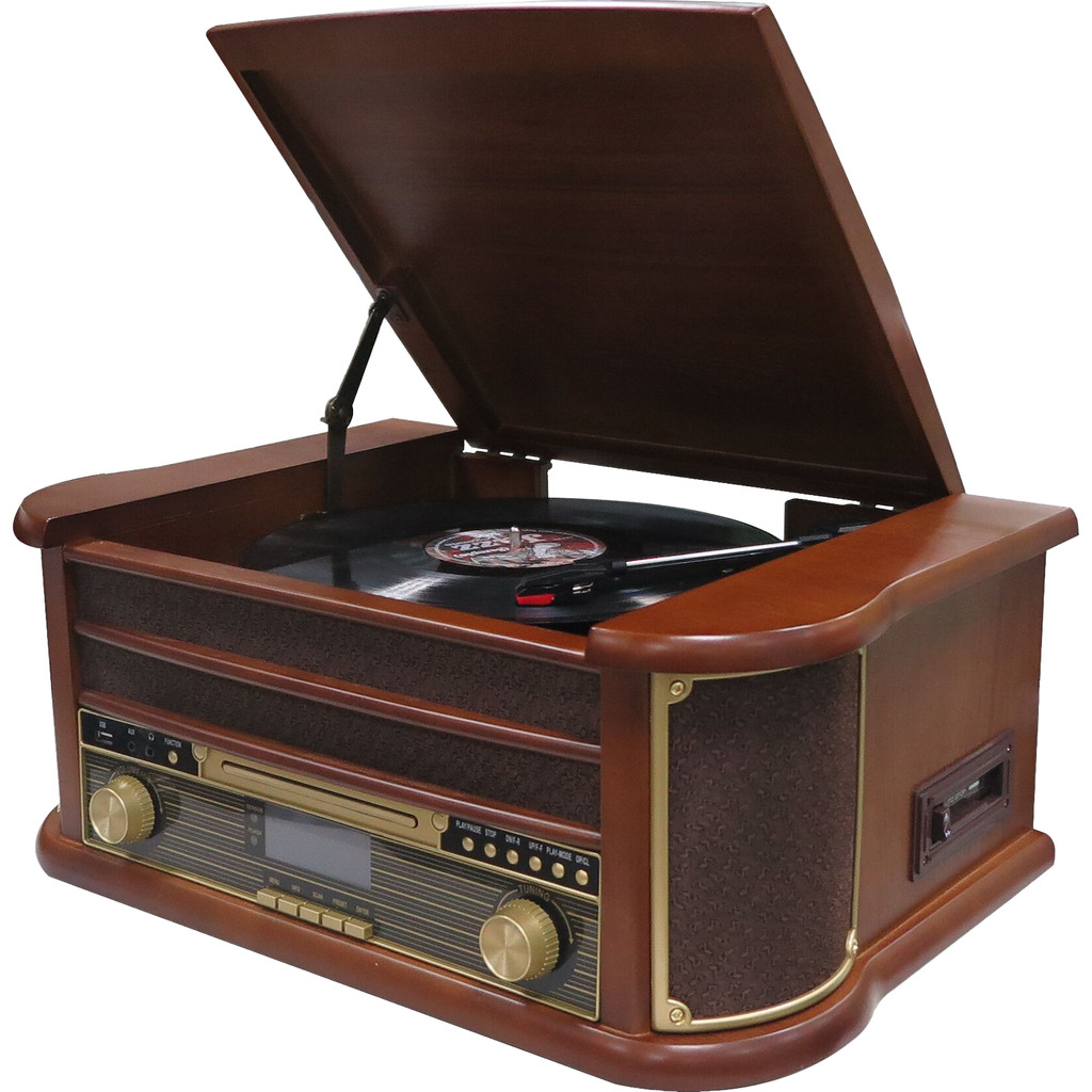 Premium MRD51 Retro Platenspeler en DAB+ Radio Hout