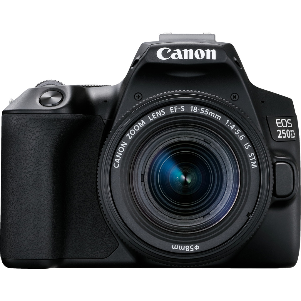 Canon EOS 250D + 18-55 f/4-5.6 IS STM-24,1 megapixels, filmt in Full HD 1080p  Met wifi, bluetooth en NFC  Inclusief 18-55mm lens