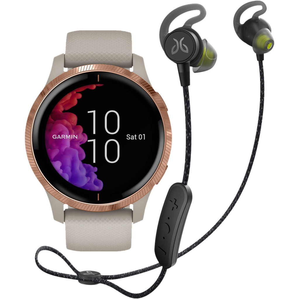 Garmin Venu Rosé Goud Beige Jaybird Tarah Pro Wireless Sport Oordopjes