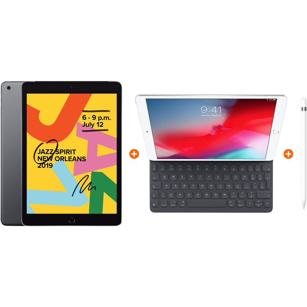 Apple iPad (2019) 128 GB Wifi Space Gray + Smart Keyboard + Pencil