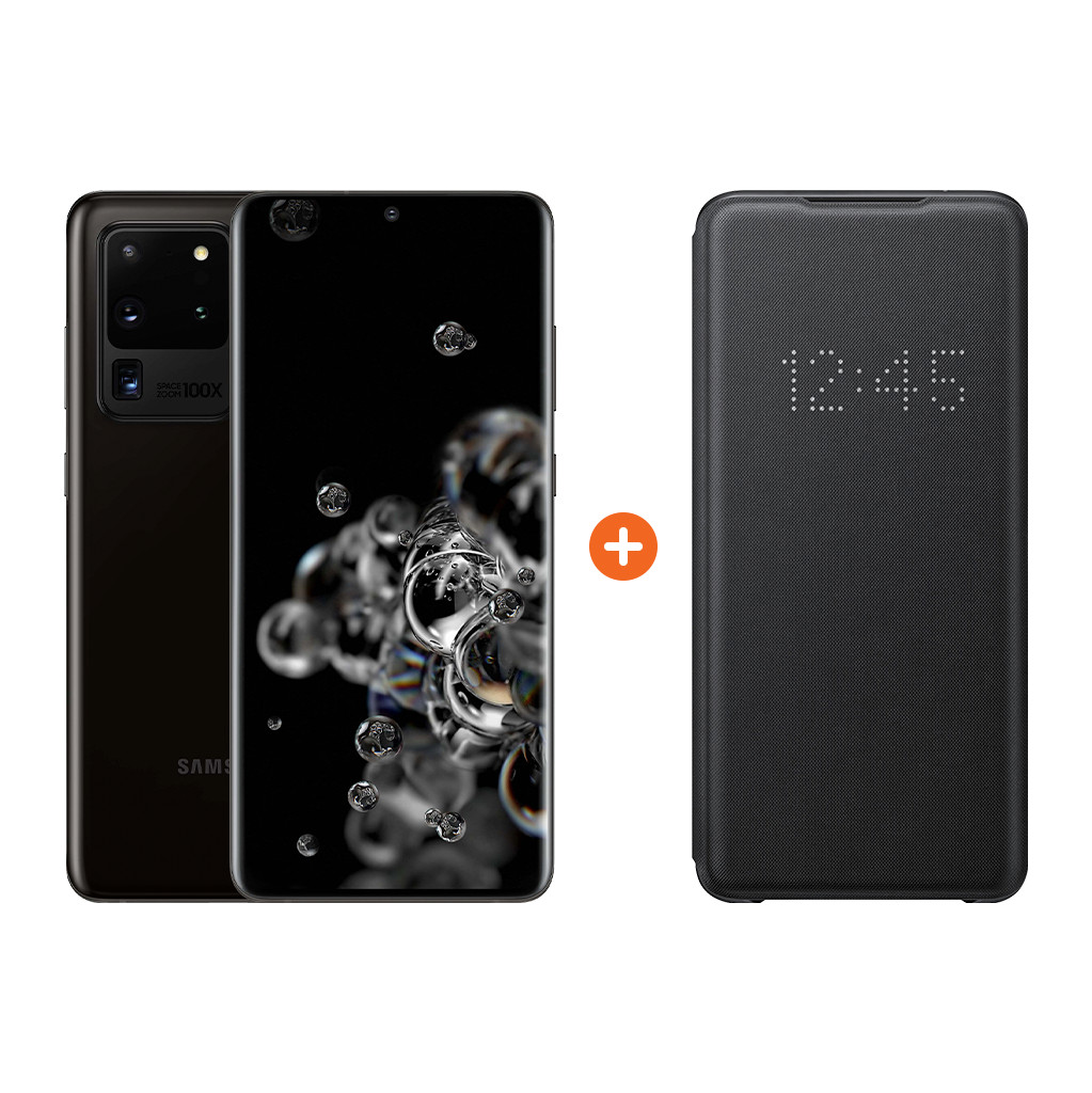 Samsung Galaxy S20 Ultra 128GB Zwart 5G + Samsung Led View Book Case Zwart-128 GB opslagcapaciteit 6,9 inch quad hd scherm Android 10.0