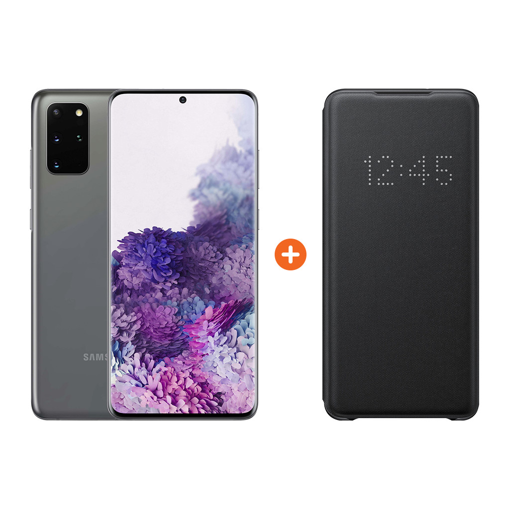 Samsung Galaxy S20 Plus 128GB Grijs 5G + Samsung Led View Book Case Zwart-128 GB opslagcapaciteit 6,7 inch quad hd scherm Android 10.0