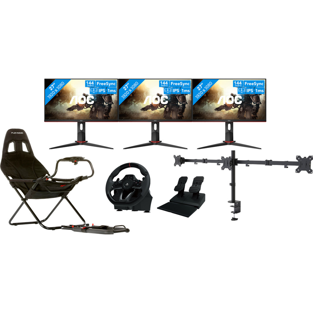 3x AOC 27G2U NewStar FPMA D550D3 PlaySeat Challenge Hori Apex Racestuur