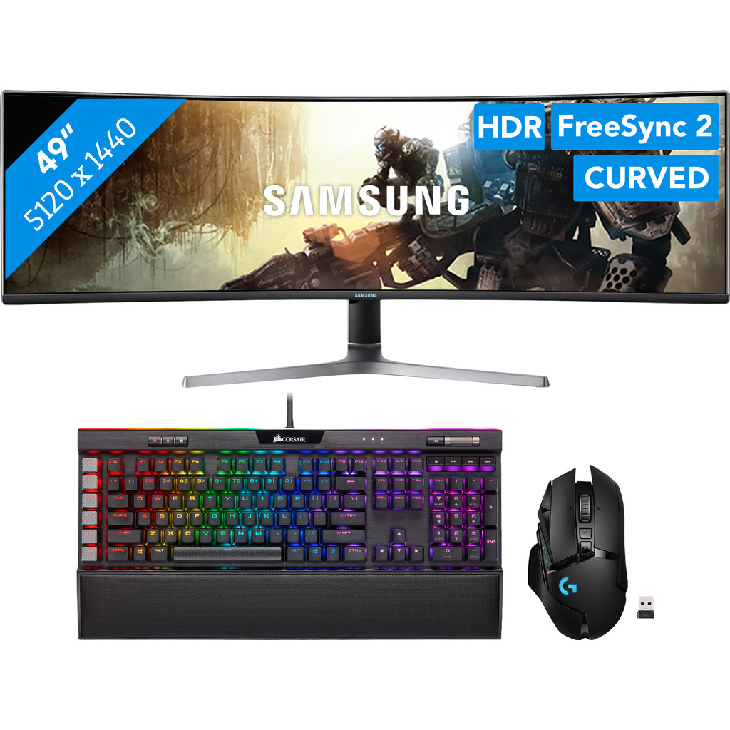 Ultimate shooter set-up Super Ultrawide Monitor QWERTY-49 inch 5120 x 1440 resolutie DisplayPort, HDMI, usb A, hoofdtelefoon
