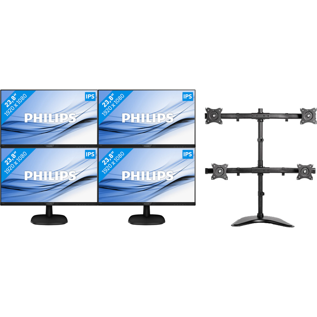 Philips 243V7QDAB 4 Monitoren set up met NewStar monitorarm