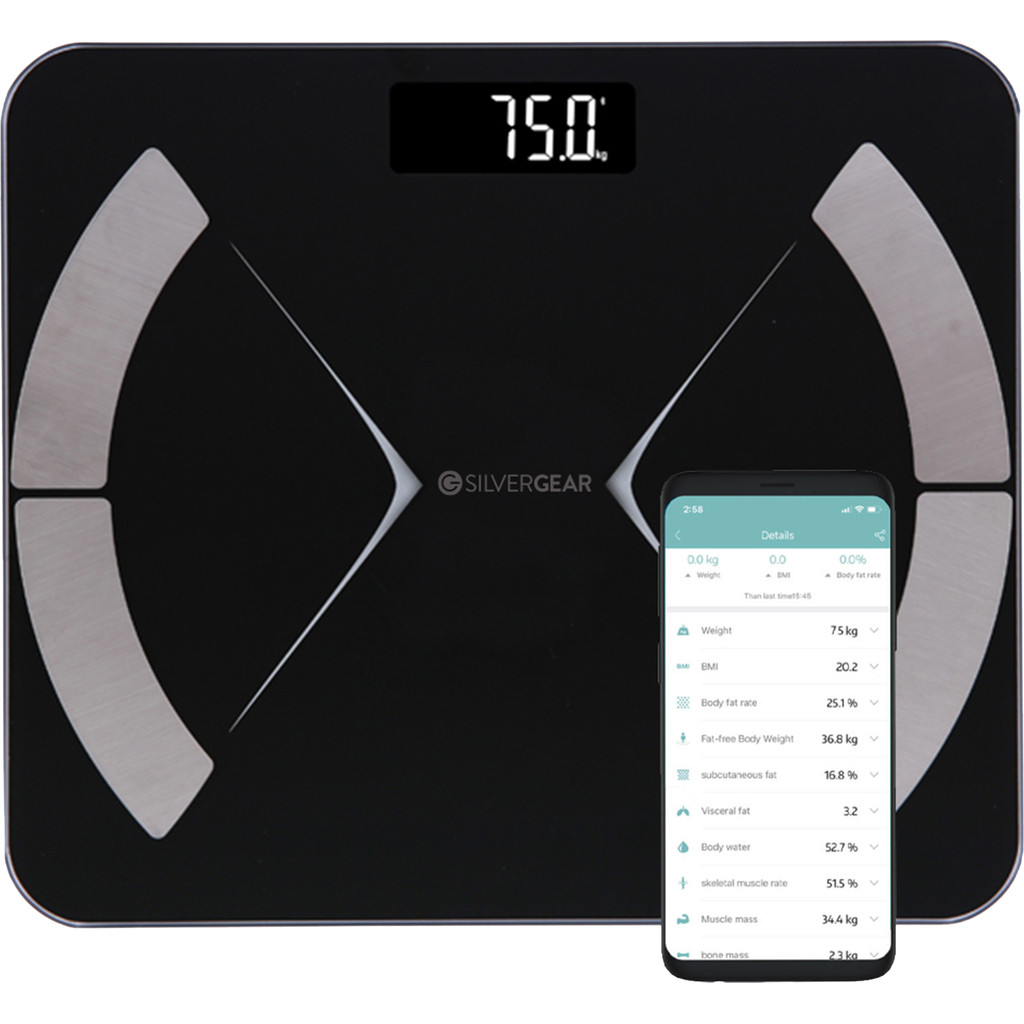 Silvergear Bluetooth Personenweegschaal Zwart
