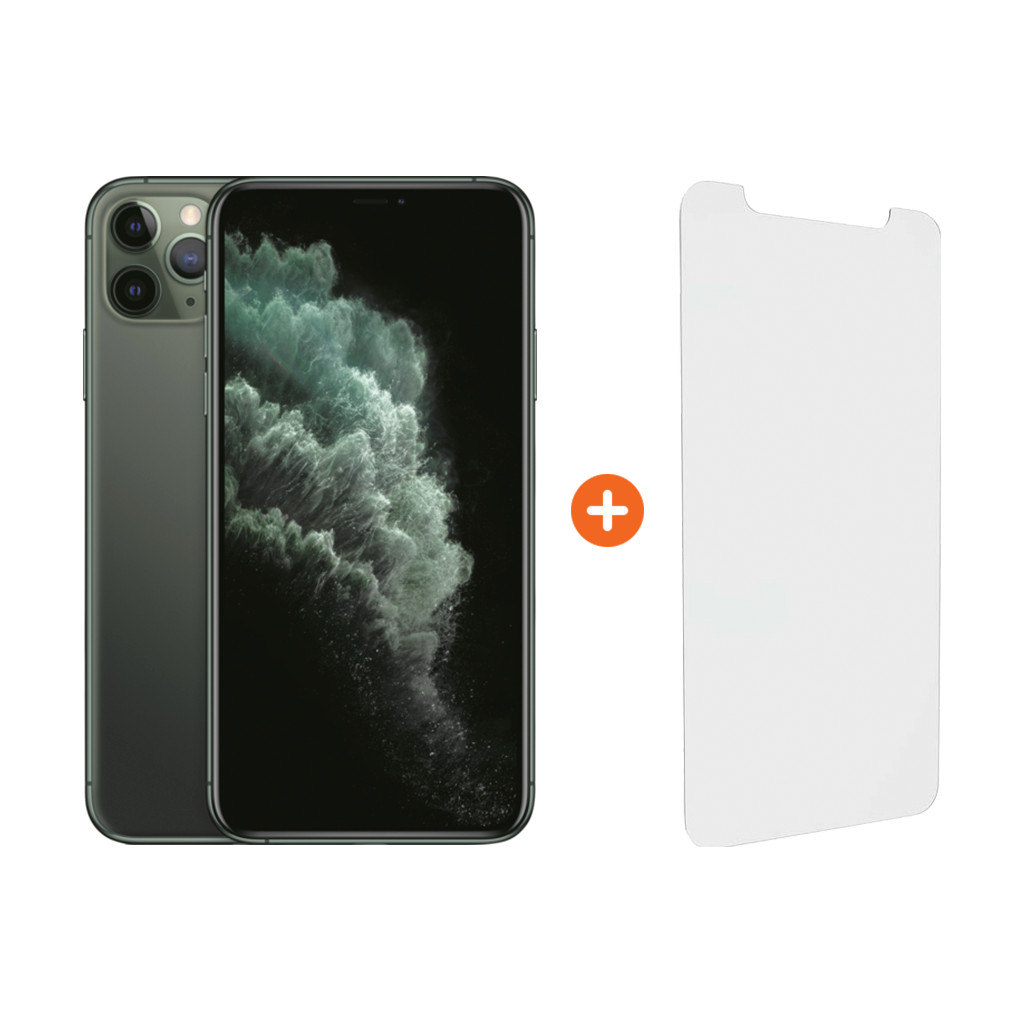 Apple iPhone 11 Pro Max 256GB Midnight Green + InvisibleShield Visionguard Screenprotector-256 GB opslagcapaciteit 6,5 inch Super Retina XDR scherm Driedubbele camera