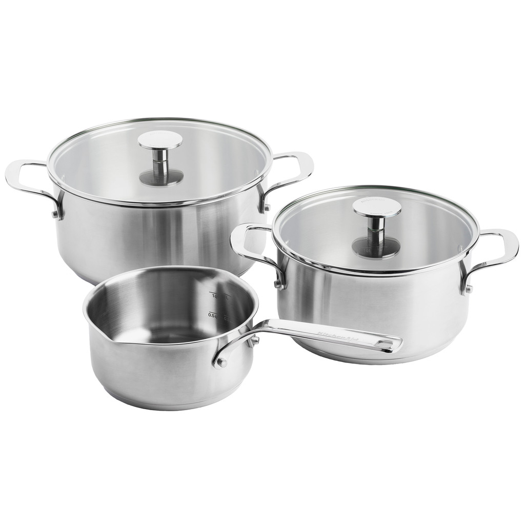 KitchenAid Stainless Steel Kookpannenset - 3 delig - Inclusief 2 Deksels