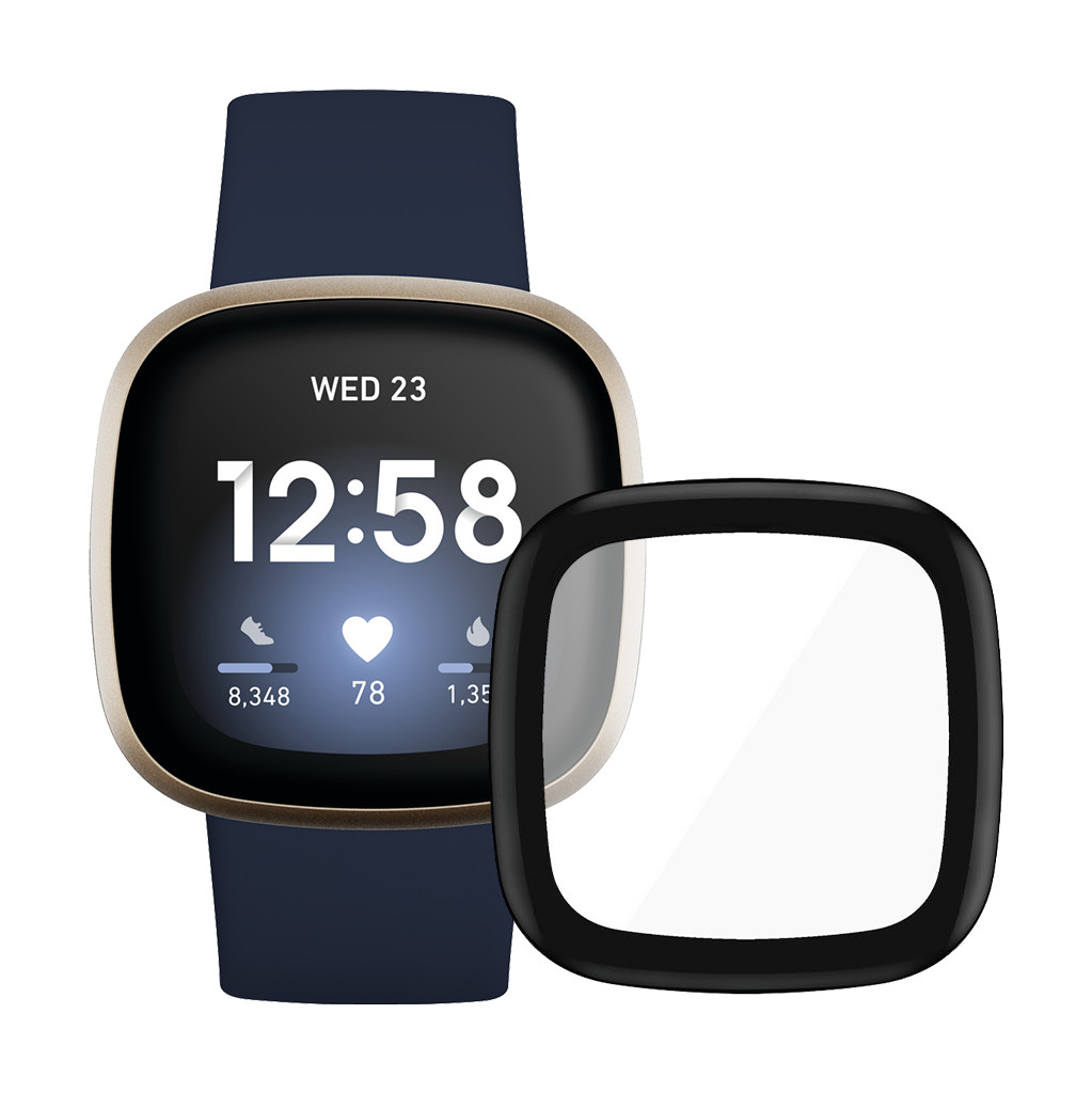 Fitbit Versa 3 Blauw/Goud + PanzerGlass Fitbit Sense, Versa 3 Screenprotector Glas Zwart