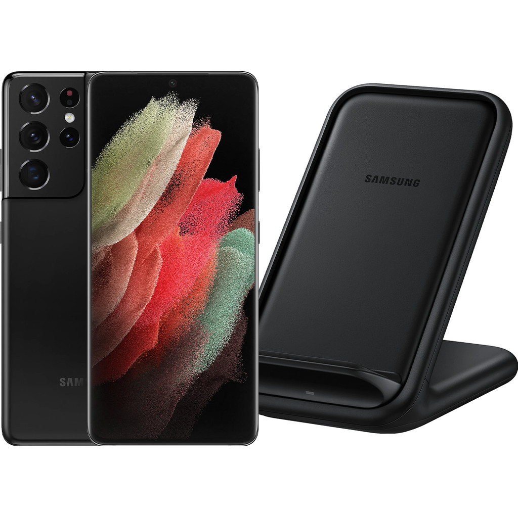Samsung Galaxy S21 Ultra 128GB Zwart 5G + Samsung Wireless Charger Stand 15W Zwart