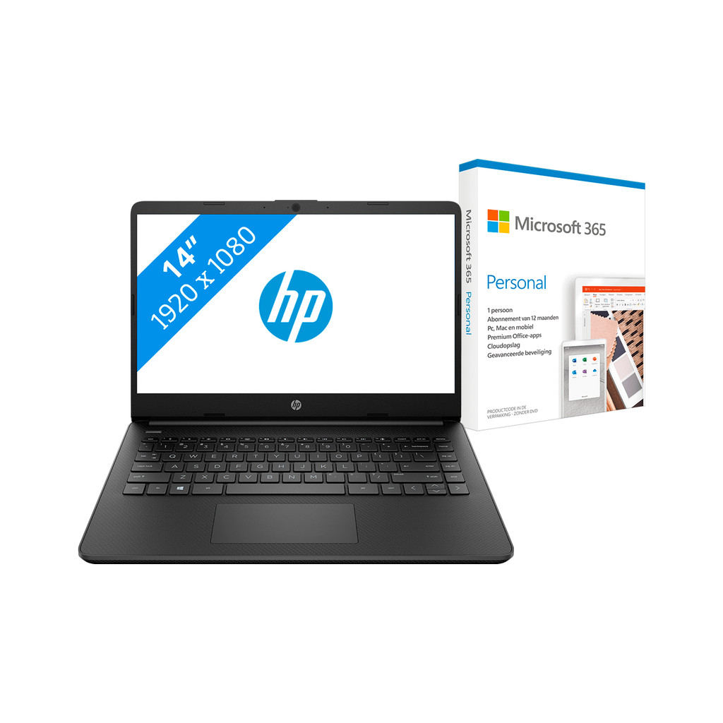 HP 14s-dq0900nd + Microsoft 365 Personal NL Abonnement 1 jaar