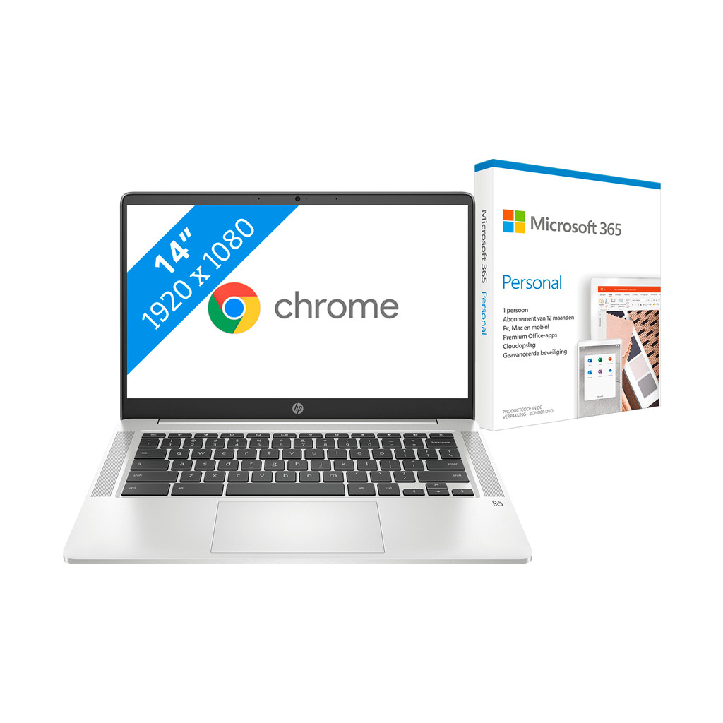HP Chromebook 14a-na0190nd + Microsoft 365 Personal NL Abonnement 1 jaar