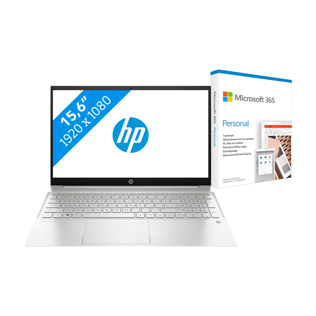 HP Pavilion 15-eh0947nd + Microsoft 365 Personal NL Abonnement 1 jaar
