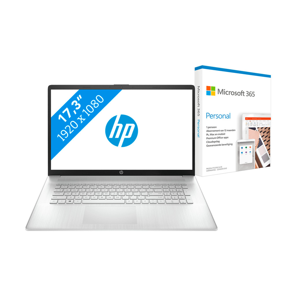 HP 17-cn0970nd + Microsoft 365 Personal NL Abonnement 1 jaar