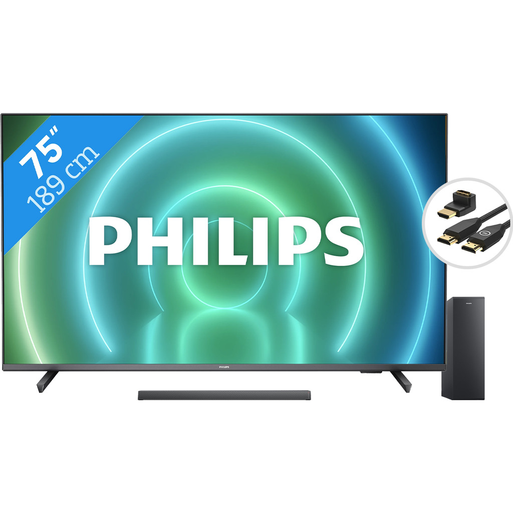Philips 75PUS7906 - Ambilight (2021) + Soundbar + Hdmi kabel