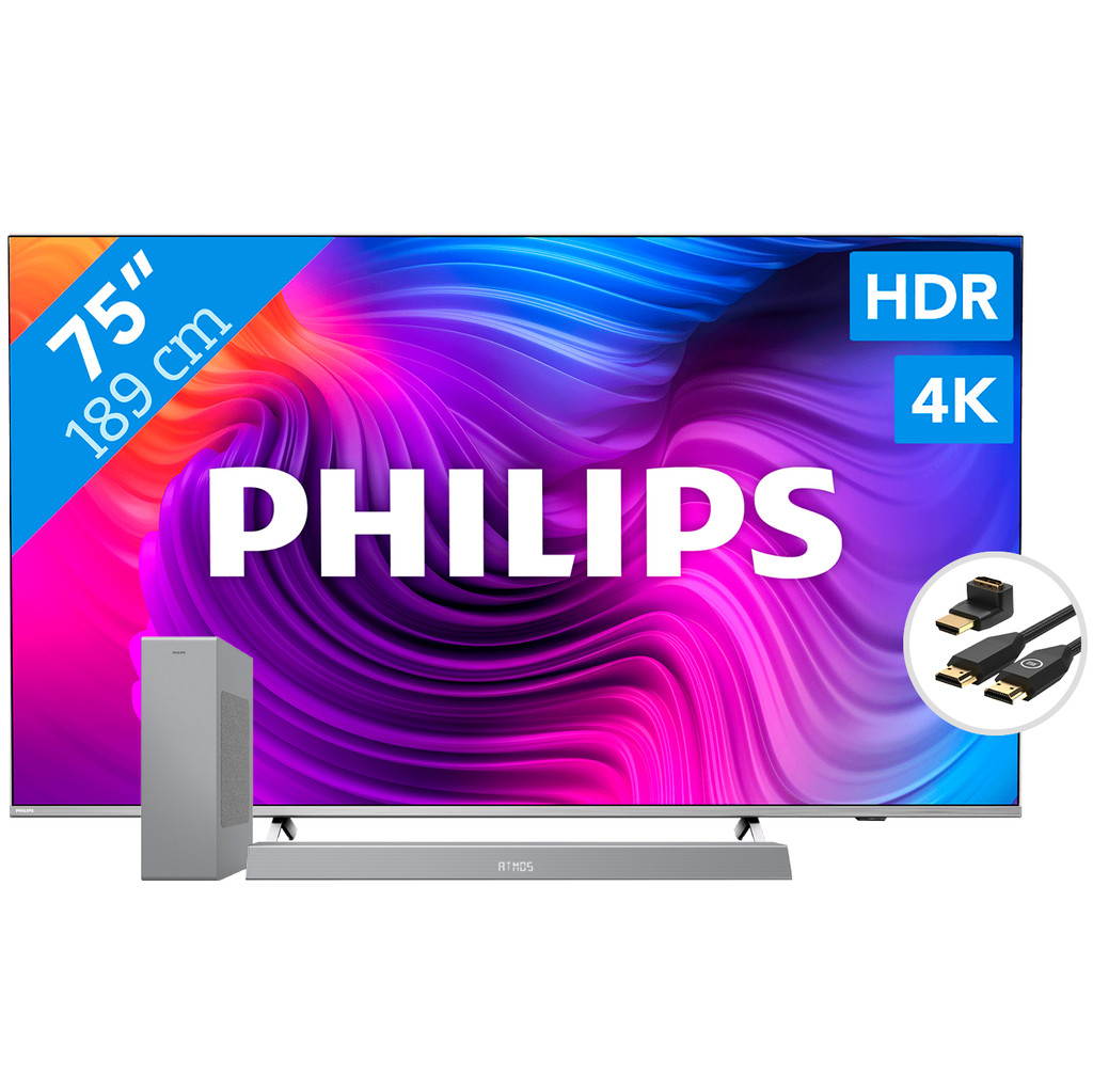 Philips 75PUS8506 - Ambilight (2021) + Soundbar + Hdmi kabel