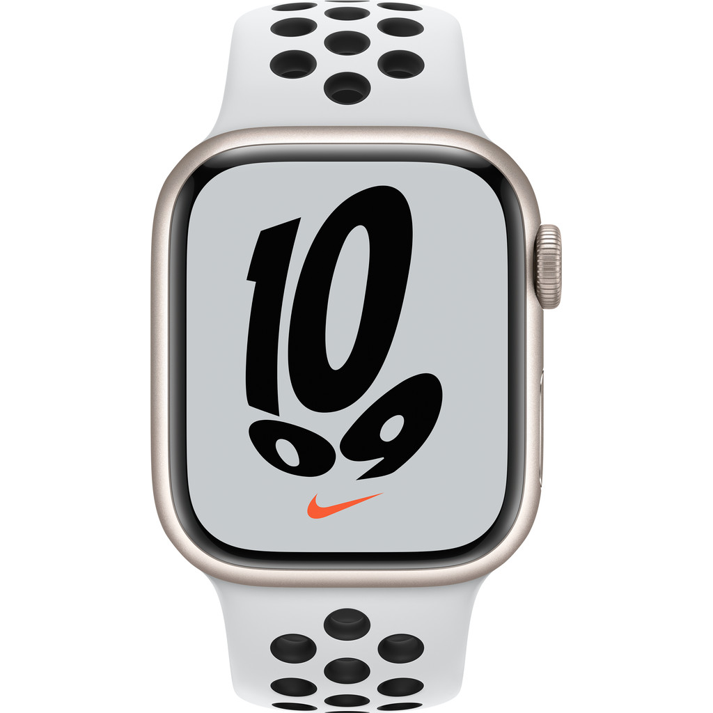 Apple Watch Nike Series 7 41mm Witgoud Aluminium Witte Sportband
