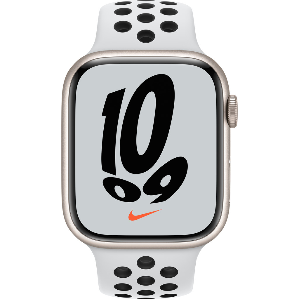Apple Watch Nike Series 7 45mm Witgoud Aluminium Witte Sportband