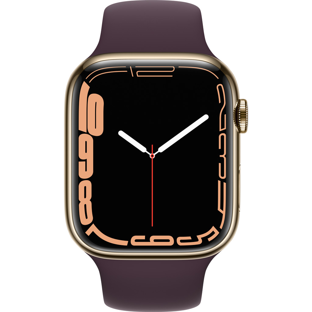 Apple Watch Series 7 4G 45mm Goud Rvs Paarse Sportband