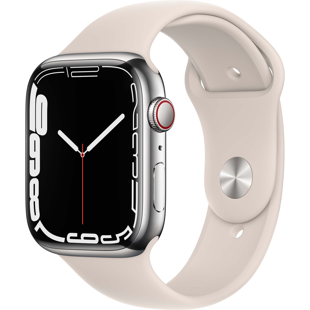 Apple Watch Series 7 4G 45mm Zilver Rvs Crème Sportband