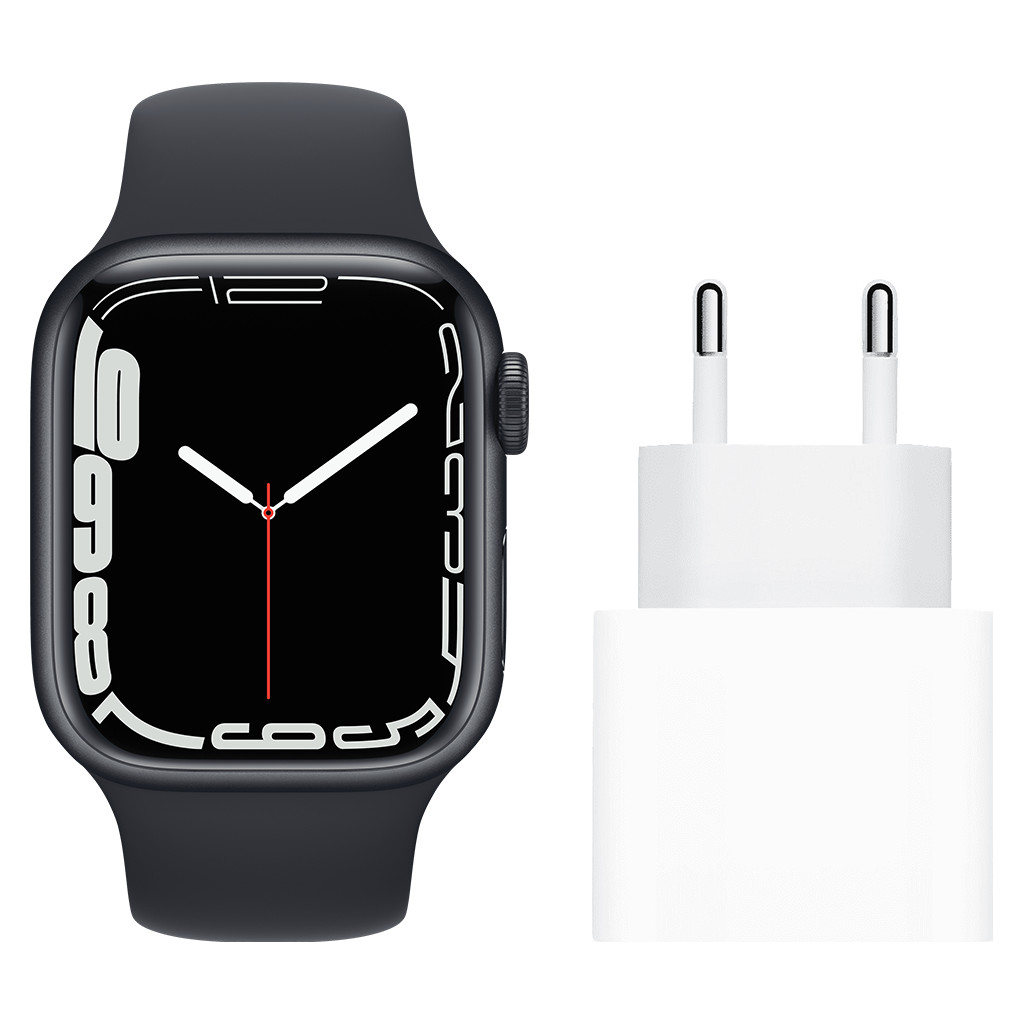 Apple Watch Series 7 41mm Middernacht Aluminium Middernacht Sportband + Usb C Oplader 20W