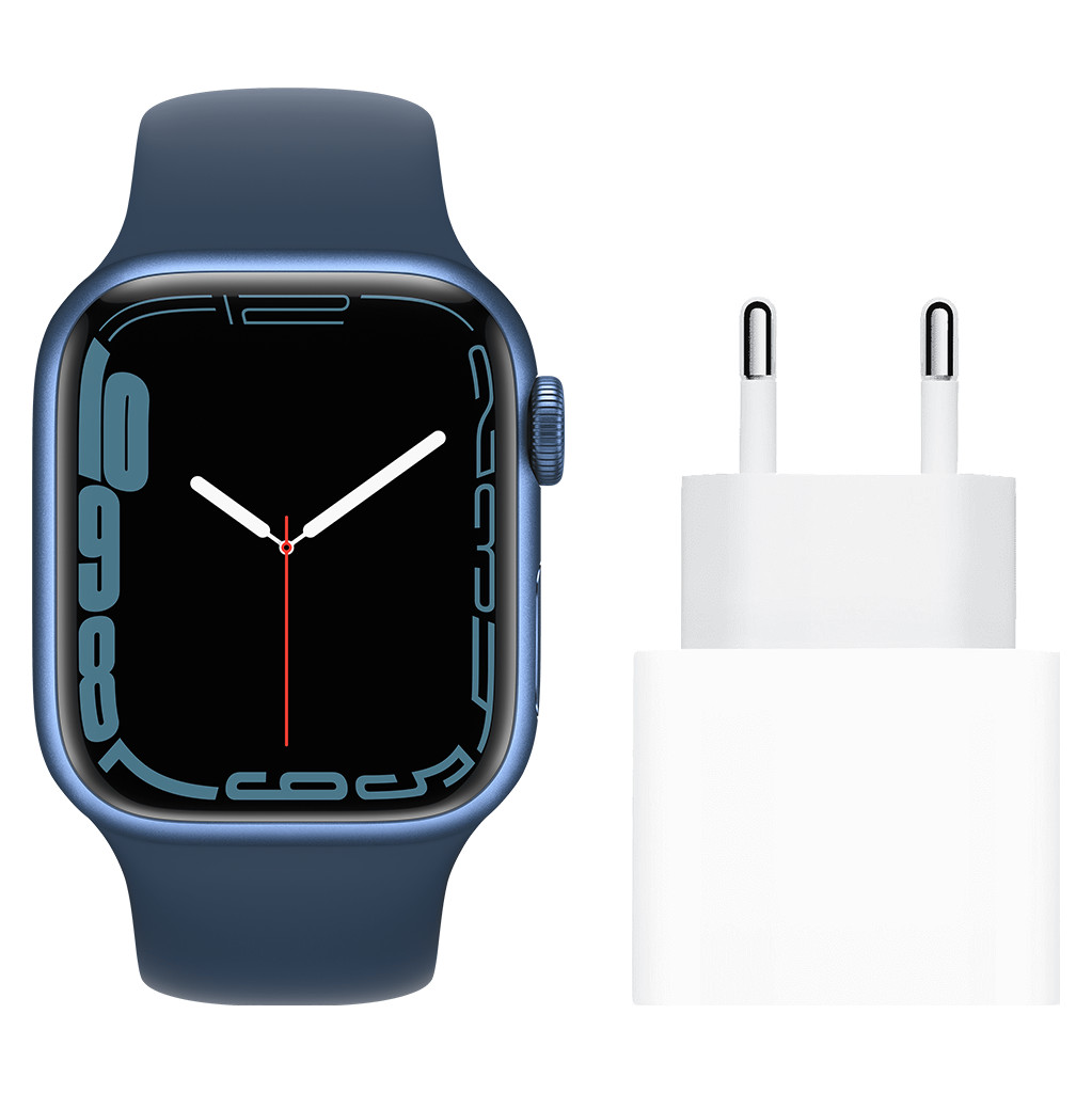 Apple Watch Series 7 4G 41mm Blauw Aluminium Blauwe Sportband + Apple Usb C Oplader 20W