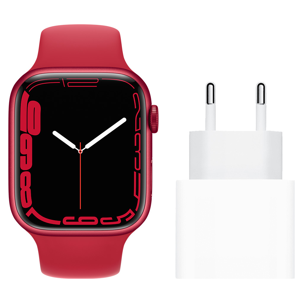 Apple Watch Series 7 4G 45mm RED Aluminium RED Sportband + Apple Usb C Oplader 20W