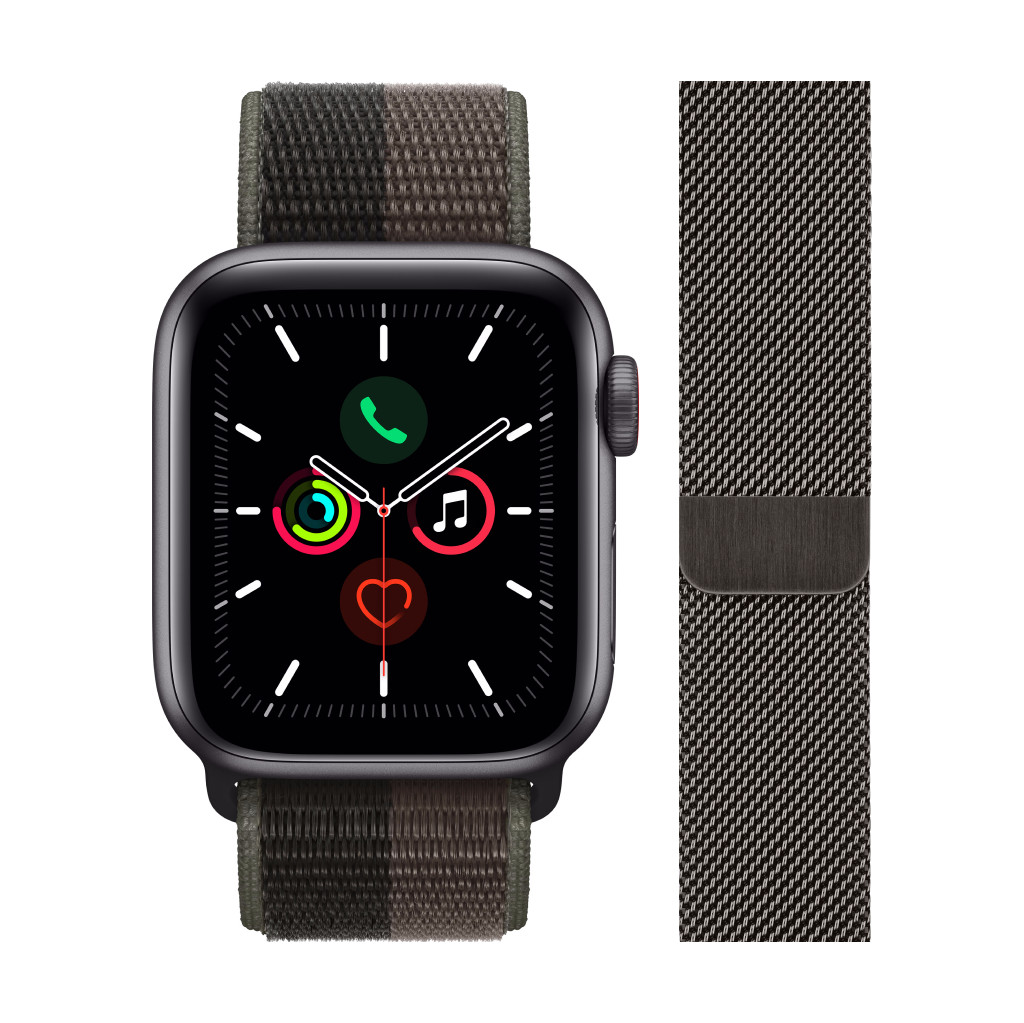 Apple Watch SE 4G 40mm Space Gray Aluminium Tornado/grijs Sport Loop + Polsband Milanees
