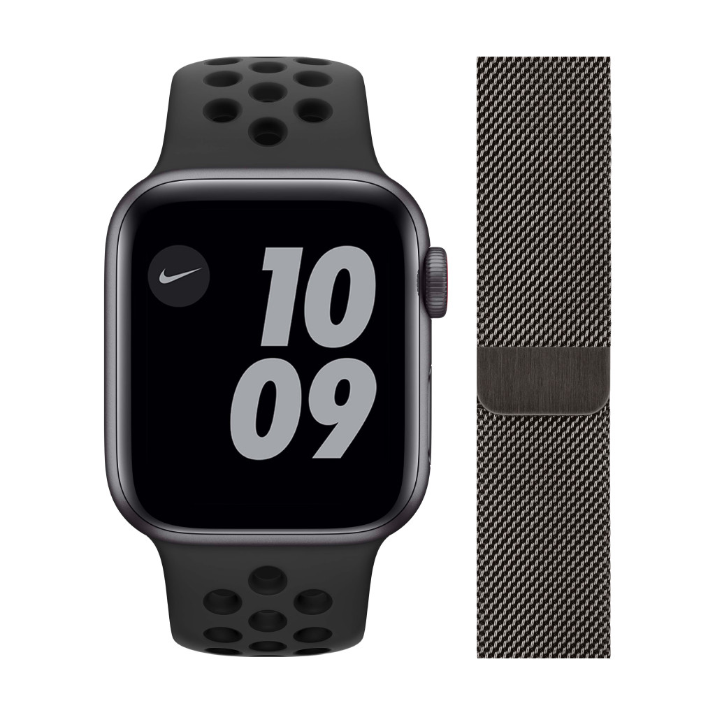 Apple Watch Nike SE 4G 40mm Space Gray Aluminium Zwarte Sportband + Polsband Milanees Graf