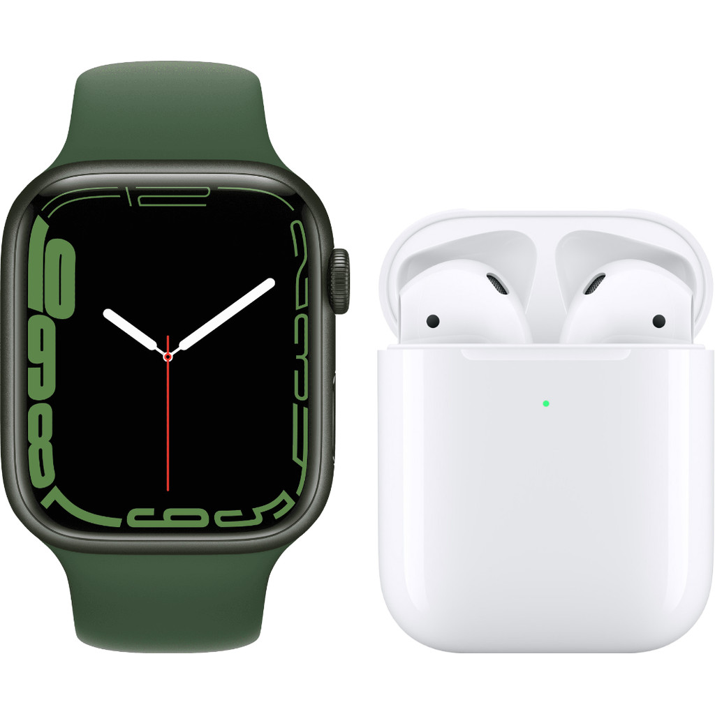 Apple Watch Series 7 45mm Groen Aluminium Groene Sportband + Apple AirPods 2