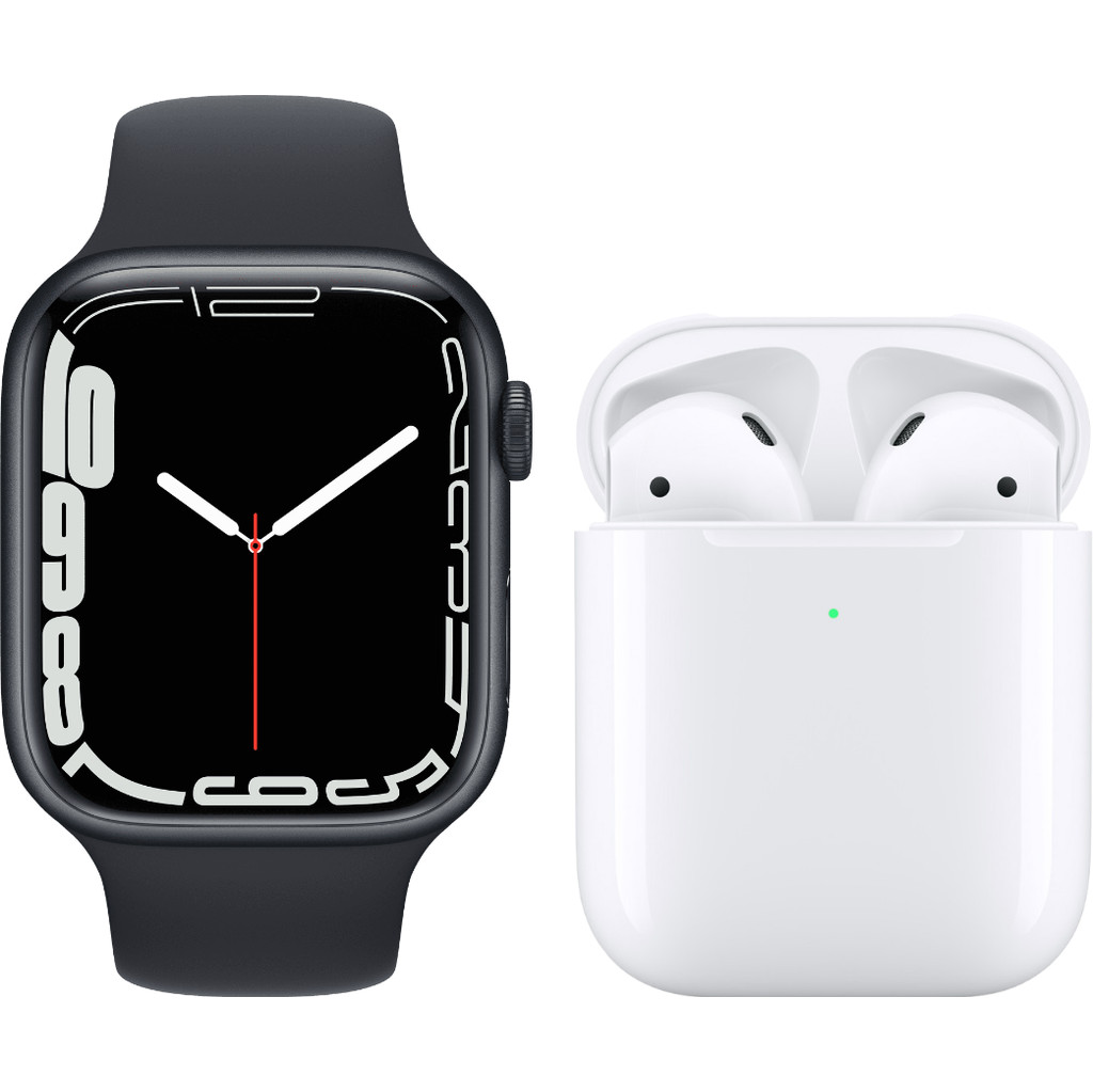 Apple Watch Series 7 41mm Middernacht Aluminium Middernacht Sportband + Apple AirPods 2
