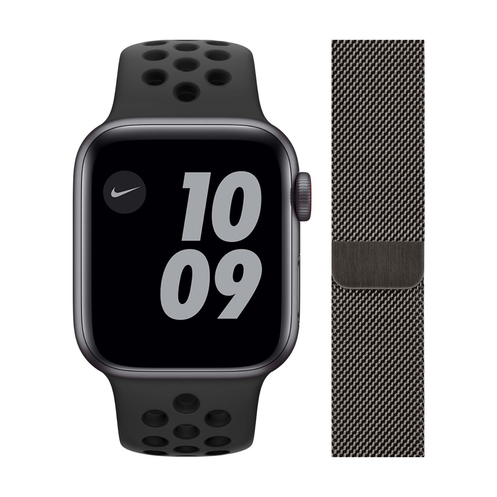 Apple Watch Nike SE 40mm Space Gray Aluminium Zwarte Sportband + Polsband Milanees Grafiet