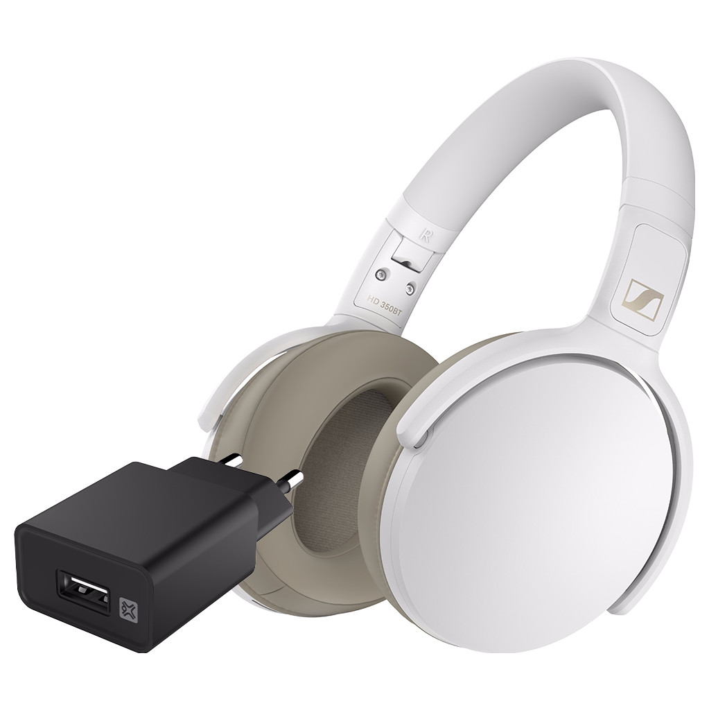 Sennheiser HD350BT Wit + XtremeMac Oplader met Usb A Poort 12W