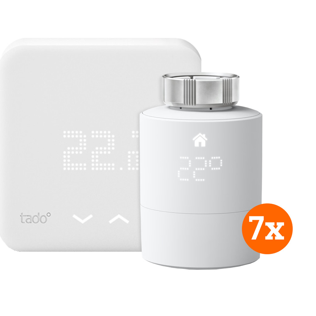 Coolblue Tado Draadloze Slimme Thermostaat V3+ Startpakket + 7 radiatorknoppen aanbieding