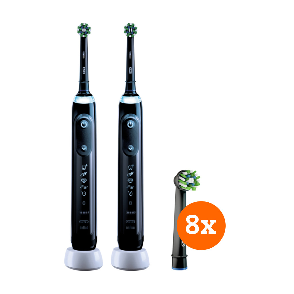 Coolblue Oral-B Genius X Zwart Duo Pack + CrossAction opzetborstels (8 stuks) aanbieding