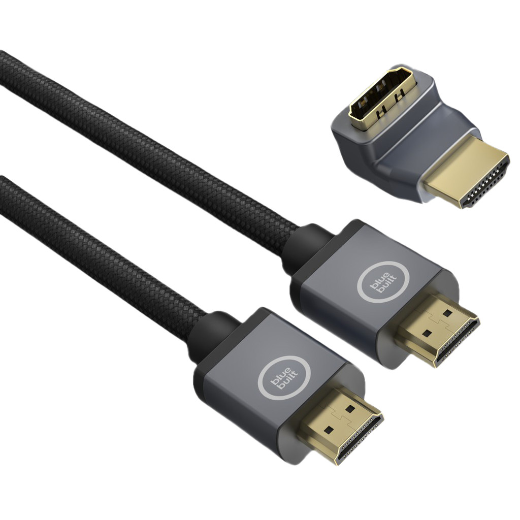 BlueBuilt HDMI 2.1 Kabel Nylon 1 Meter + 90° adapter-HDMI (male) HDMI (male) 1 meter