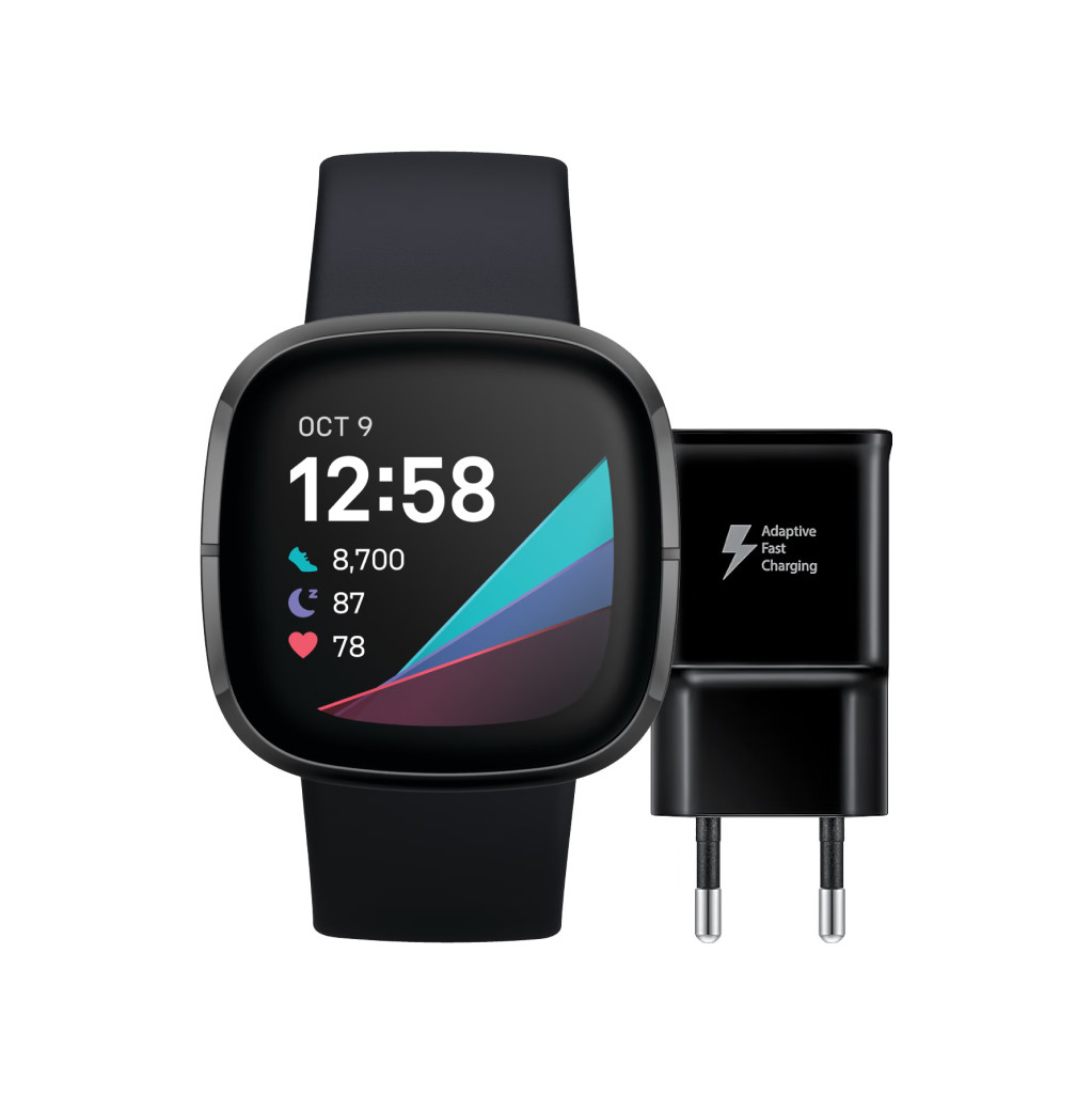 Fitbit Sense Grijs + Samsung Adaptive Fast Charging Oplader 15W Zwart